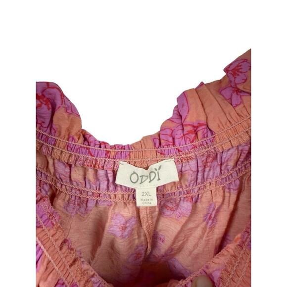 Oddi Boutique Bright Orange Pink Floral Off The Shoulder Blouse Top Womens 2XL - Picture 2 of 6